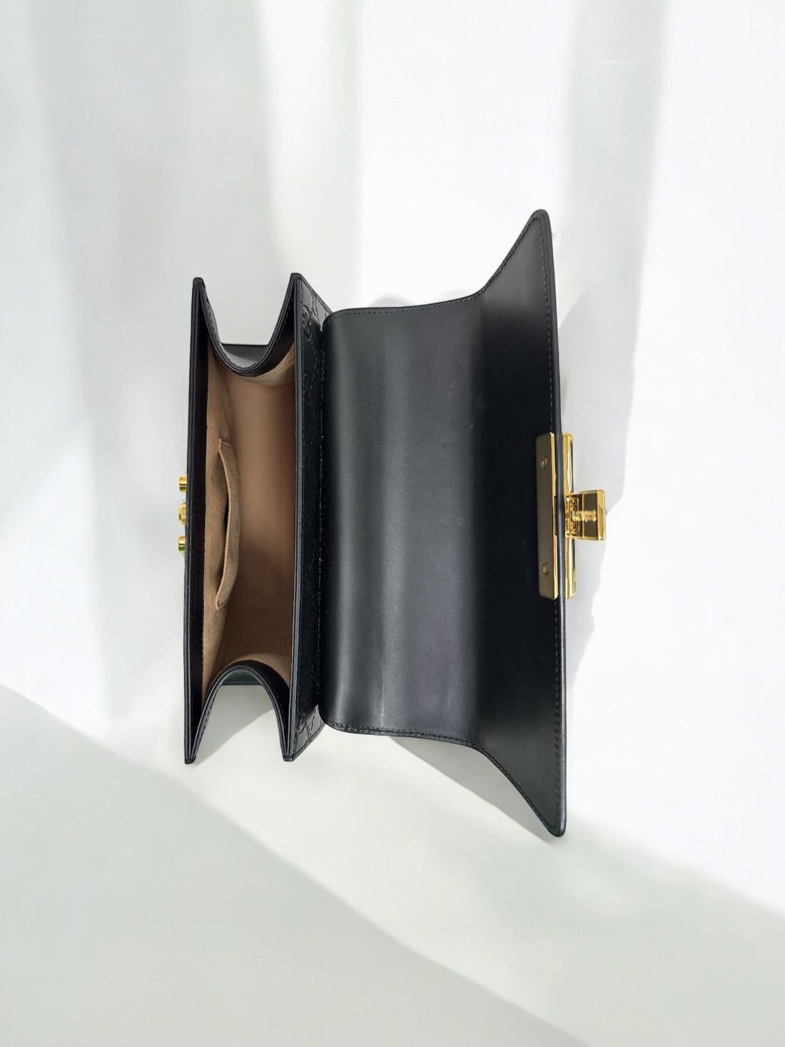GUCCI Guccissima Signature Small Padlock Top Handle Bag Black