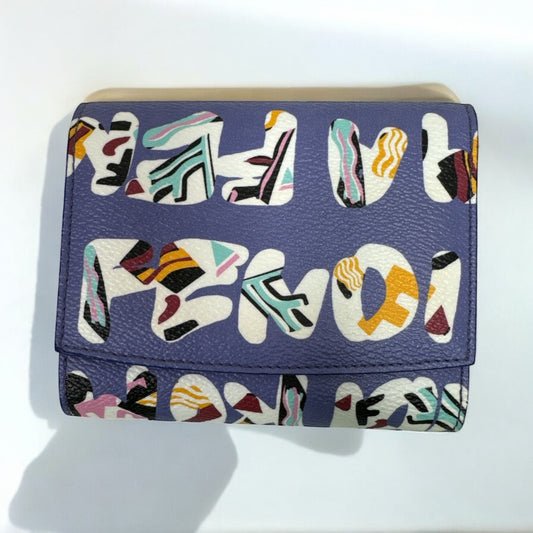 Fendi Glazed Fabric Vitello Elite Fendi Roma French Wallet Cassis Paglia