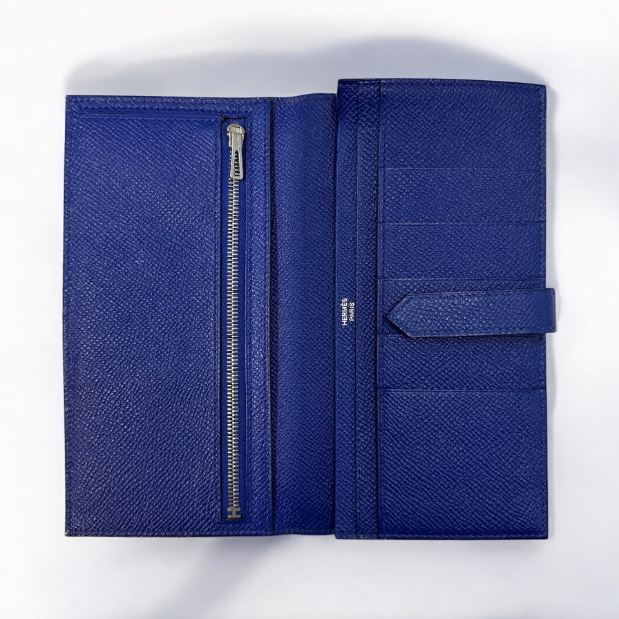 Hermes Blue Electric Epsom Leather Bearn Gusset Wallet