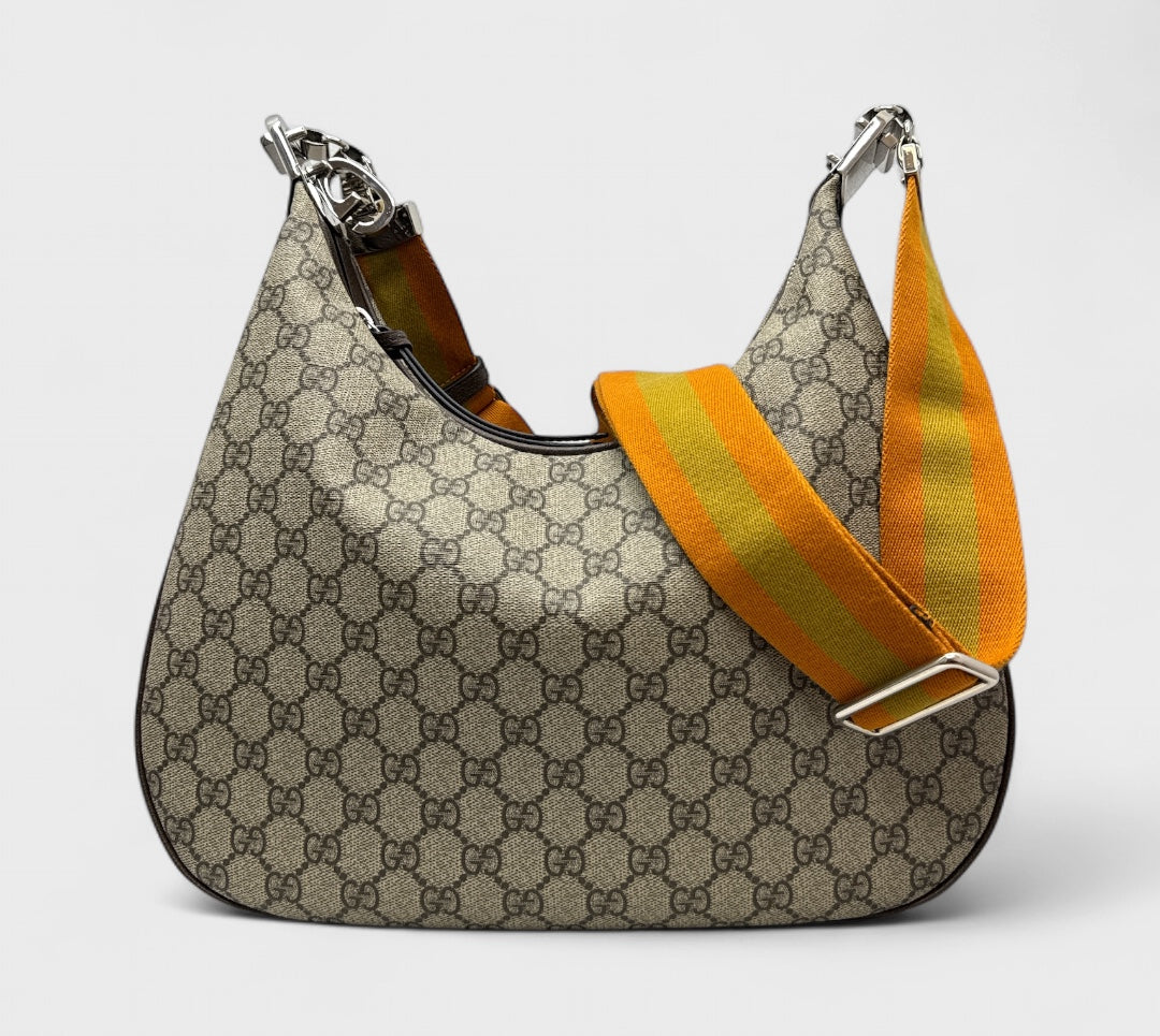Gucci GG Supreme Monogram Textured Calfskin Web Large Attache Shoulder Bag