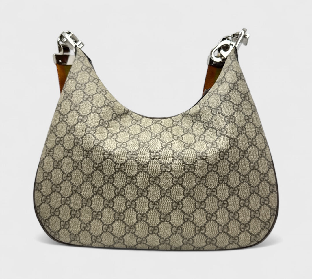 Gucci GG Supreme Monogram Textured Calfskin Web Large Attache Shoulder Bag