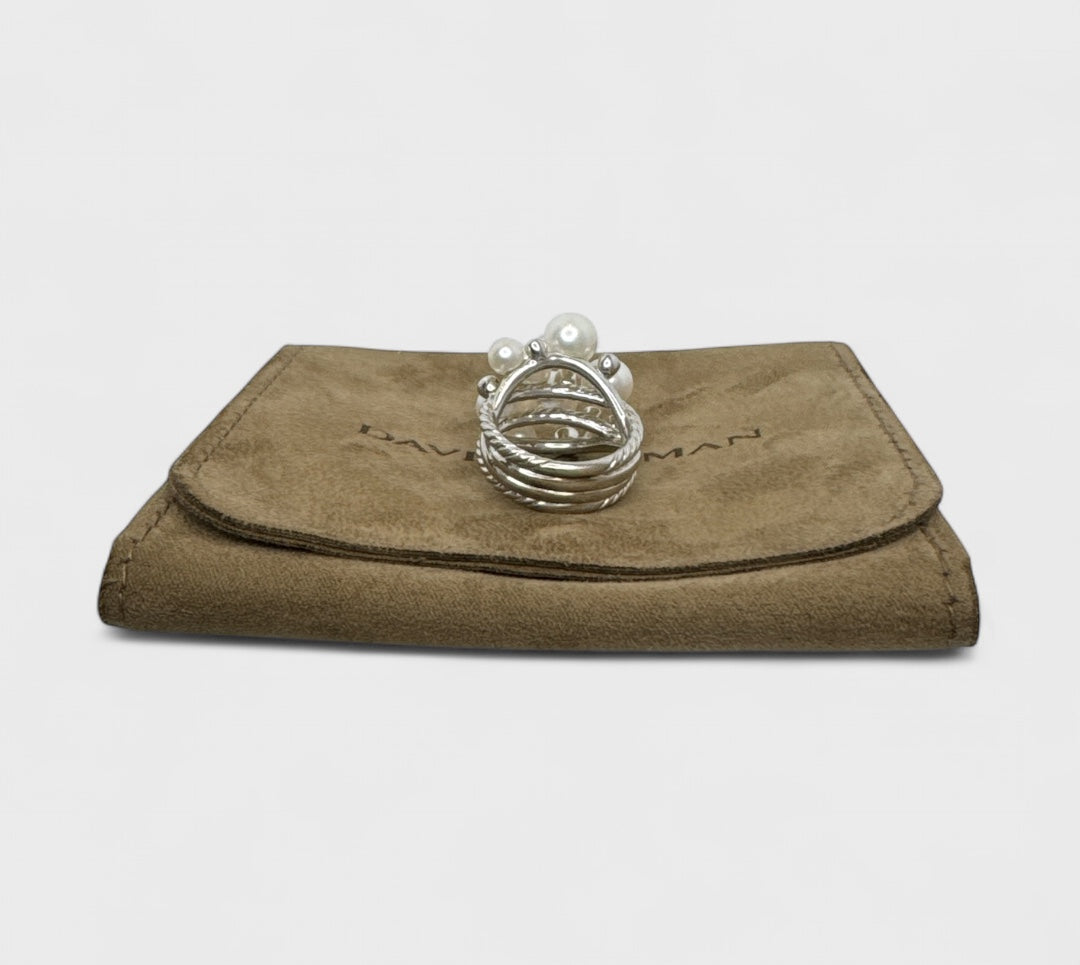 DAVID YURMAN Sterling Silver Large Pearl & Diamond Cluster Statement Ring