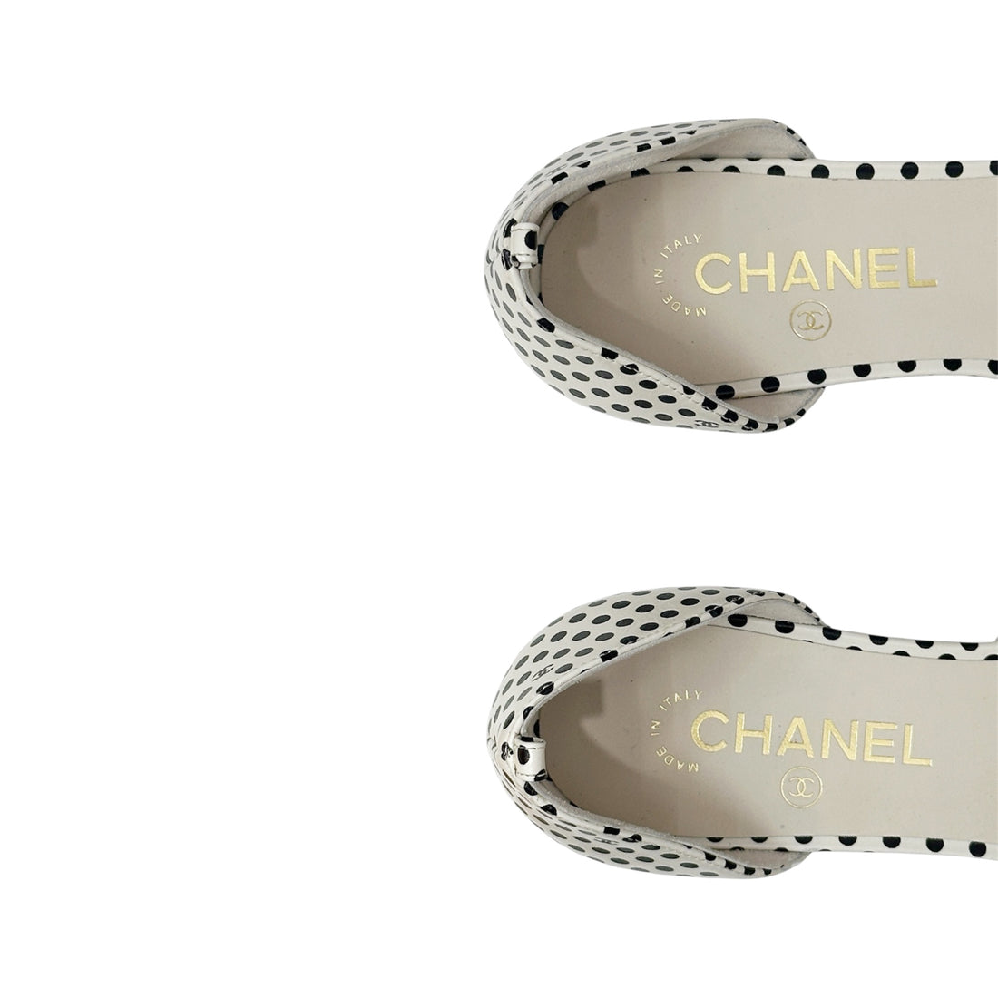 Chanel Polka Dot Camellia Flats – Black & White Leather Flower Shoes | Rare Designer Flats Made in Italy – Size 38C