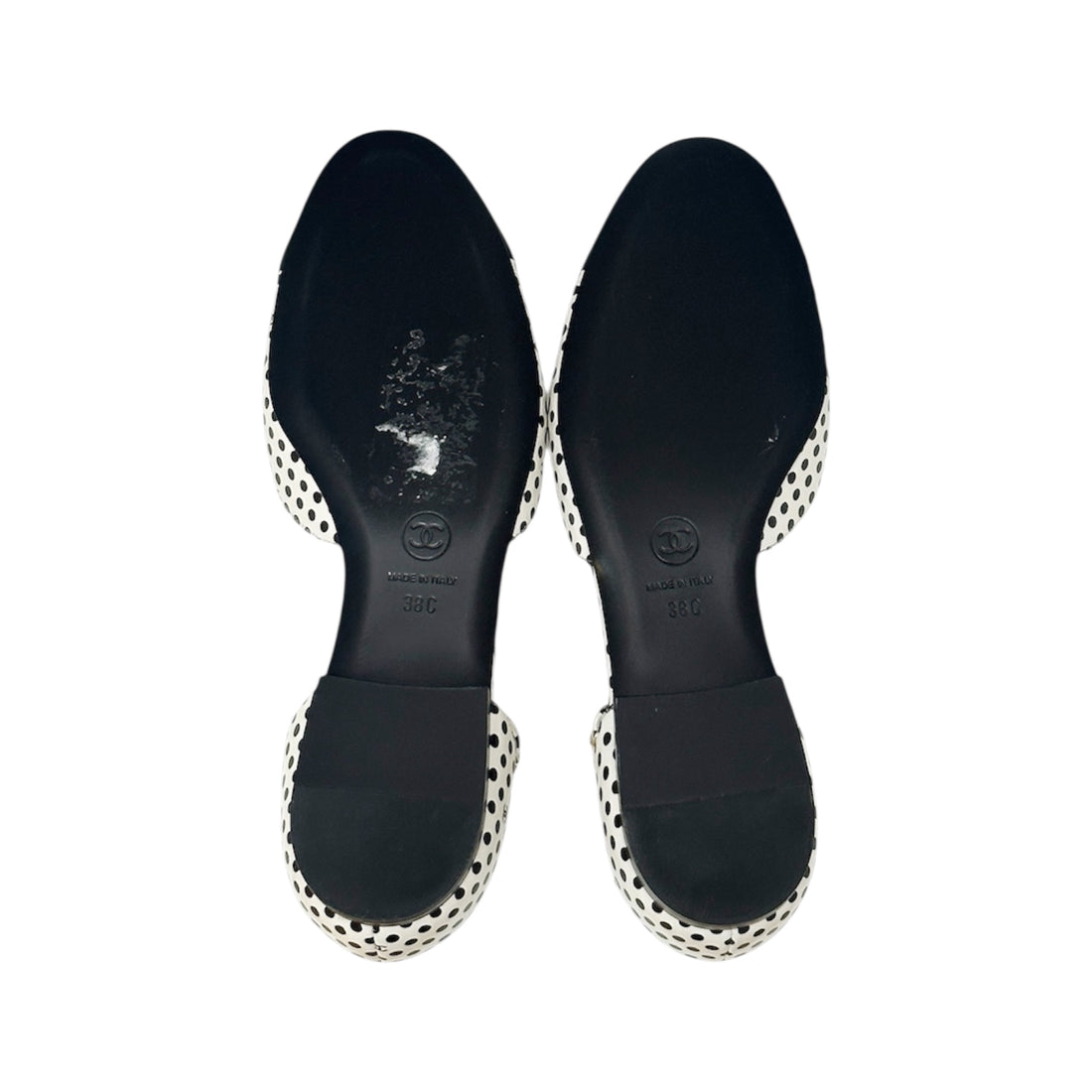 Chanel Polka Dot Camellia Flats – Black & White Leather Flower Shoes | Rare Designer Flats Made in Italy – Size 38C
