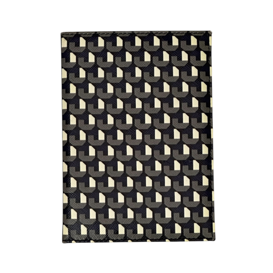 Prada Geometric Print Passport Holder – Black & Ivory Saffiano Leather Travel Wallet | Designer Travel Accessory