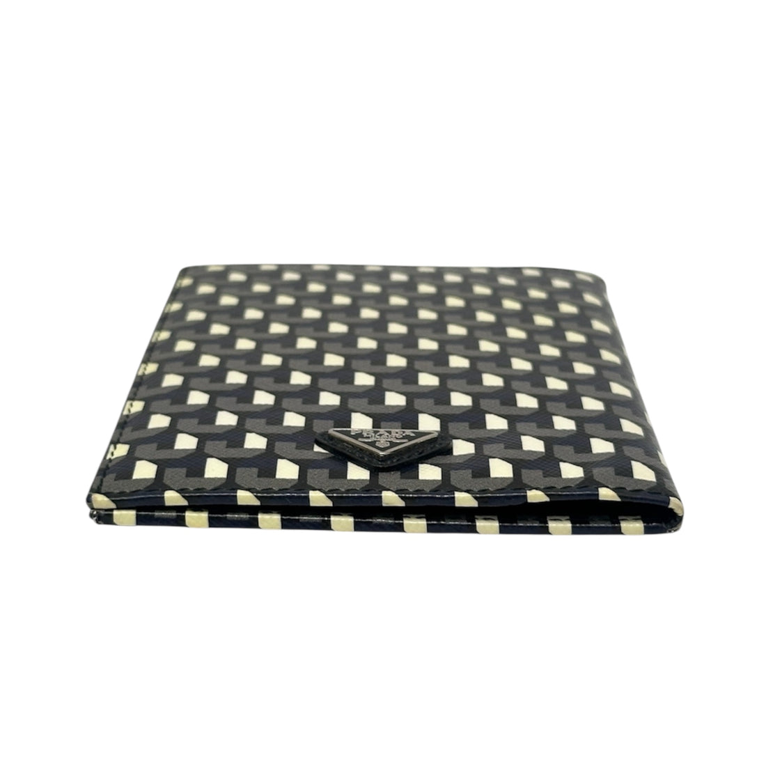 Prada Geometric Print Passport Holder – Black & Ivory Saffiano Leather Travel Wallet | Designer Travel Accessory