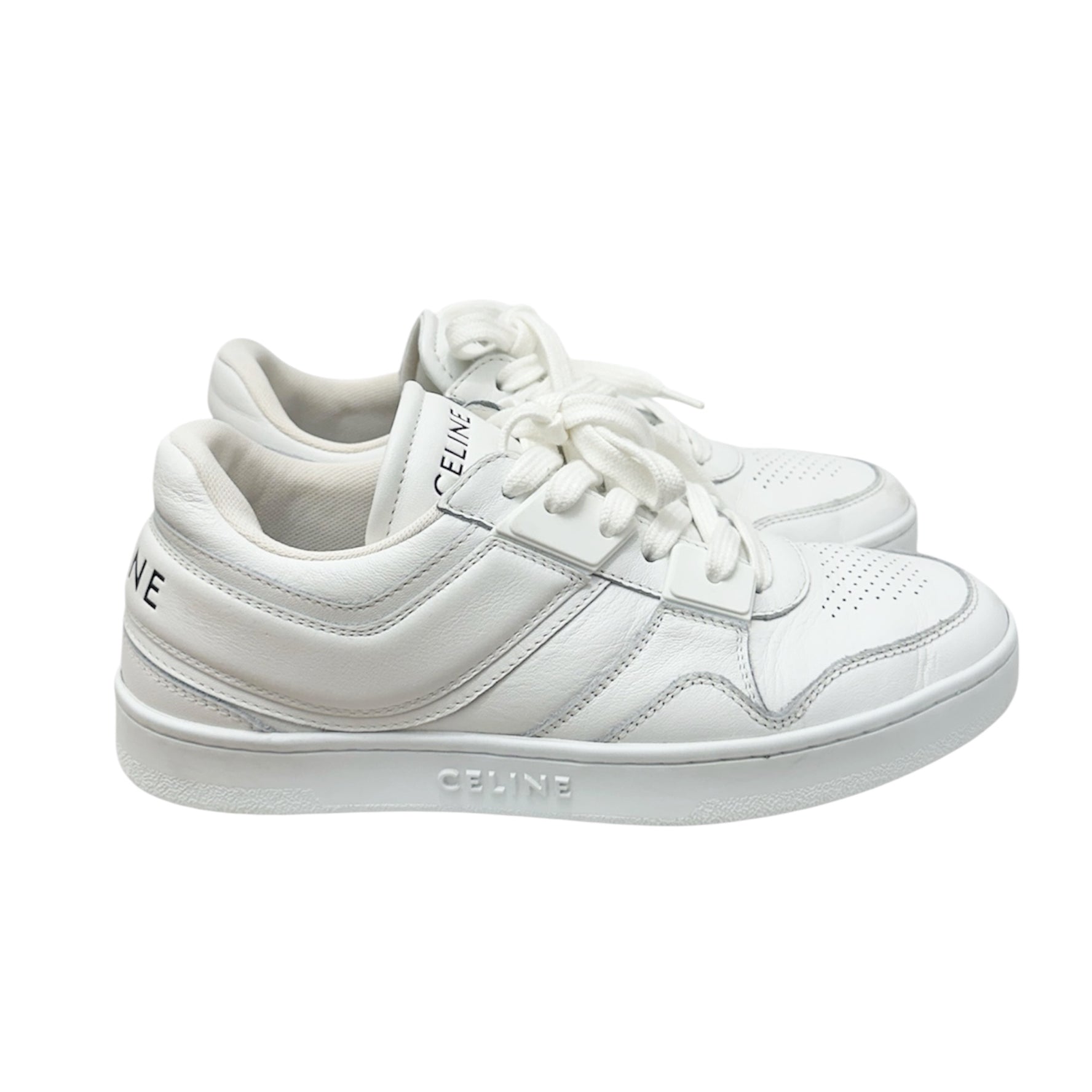 Celine White Leather Low-Top Sneakers – Minimalist Designer Logo Trainers | Luxury Casual Shoes – Size 37