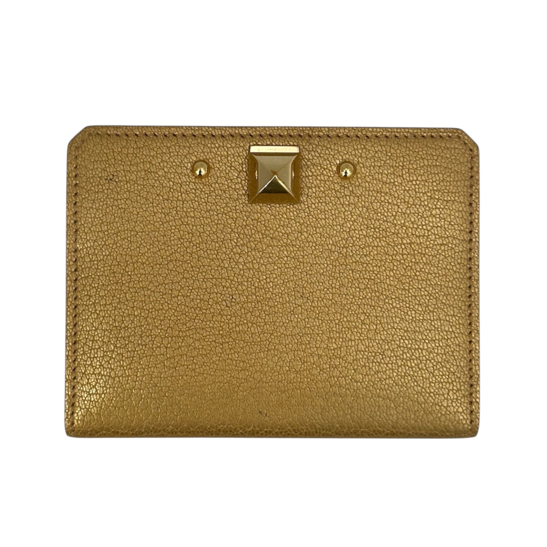 Hermès Metallic Gold Leather Cardholder – Compact Luxury Wallet with Pyramid Stud