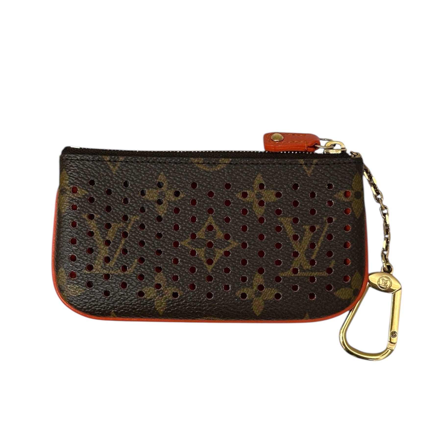 Louis Vuitton Perforated Key Pouch in Monogram Canvas with Vibrant Orange Accents | Luxury Designer Keychain Wallet
