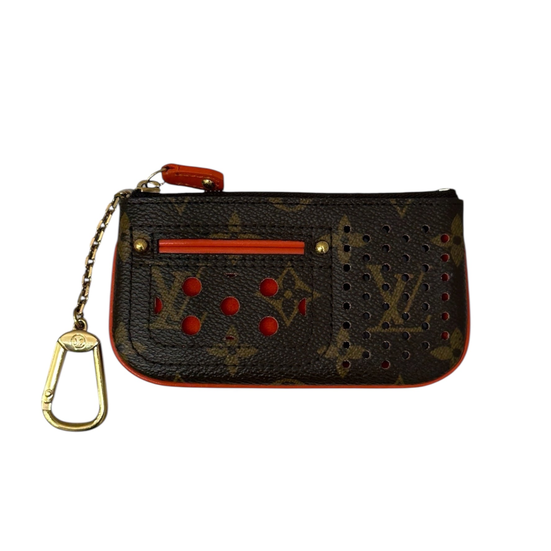 Louis Vuitton Perforated Key Pouch in Monogram Canvas with Vibrant Orange Accents | Luxury Designer Keychain Wallet