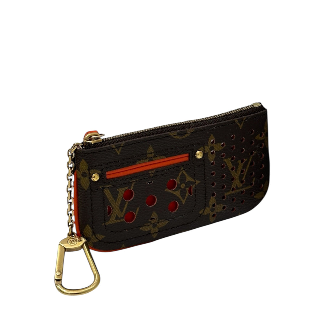 Louis Vuitton Perforated Key Pouch in Monogram Canvas with Vibrant Orange Accents | Luxury Designer Keychain Wallet