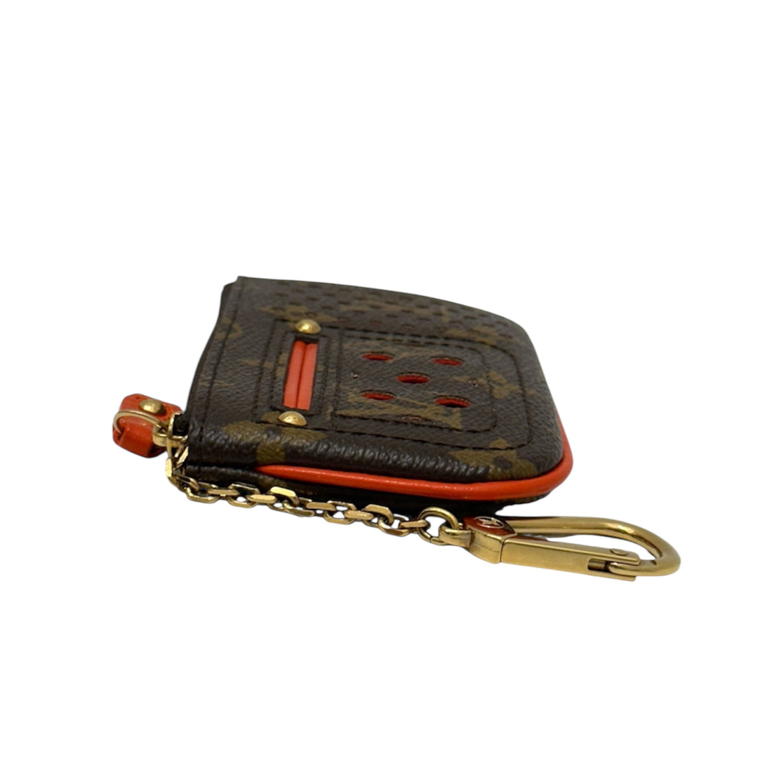 Louis Vuitton Perforated Key Pouch in Monogram Canvas with Vibrant Orange Accents | Luxury Designer Keychain Wallet