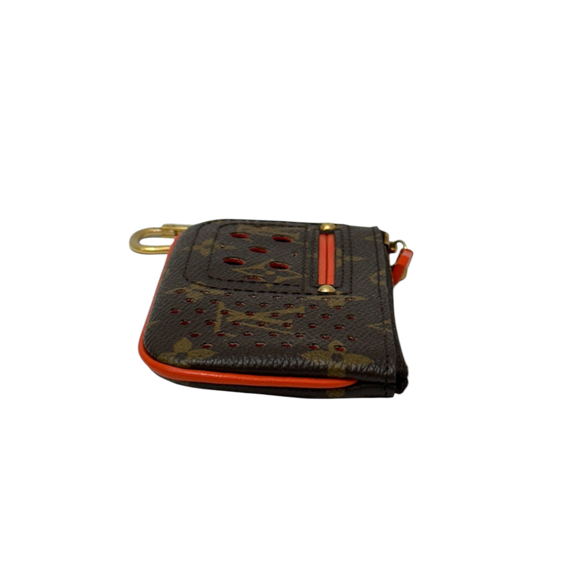 Louis Vuitton Perforated Key Pouch in Monogram Canvas with Vibrant Orange Accents | Luxury Designer Keychain Wallet