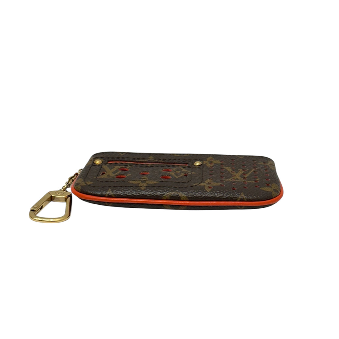 Louis Vuitton Perforated Key Pouch in Monogram Canvas with Vibrant Orange Accents | Luxury Designer Keychain Wallet