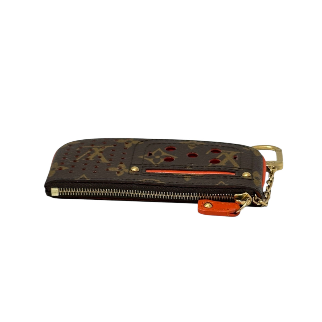 Louis Vuitton Perforated Key Pouch in Monogram Canvas with Vibrant Orange Accents | Luxury Designer Keychain Wallet