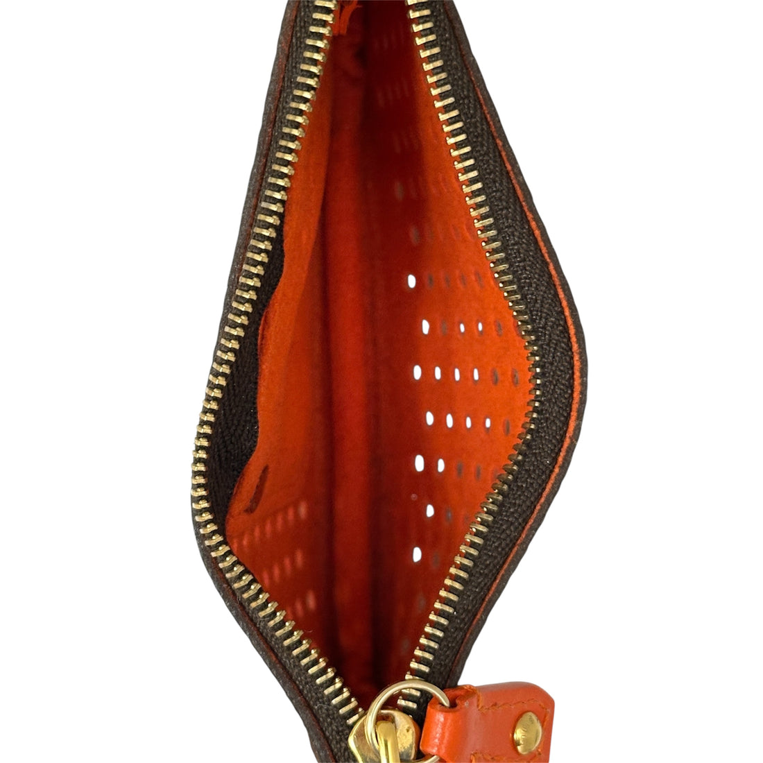 Louis Vuitton Perforated Key Pouch in Monogram Canvas with Vibrant Orange Accents | Luxury Designer Keychain Wallet