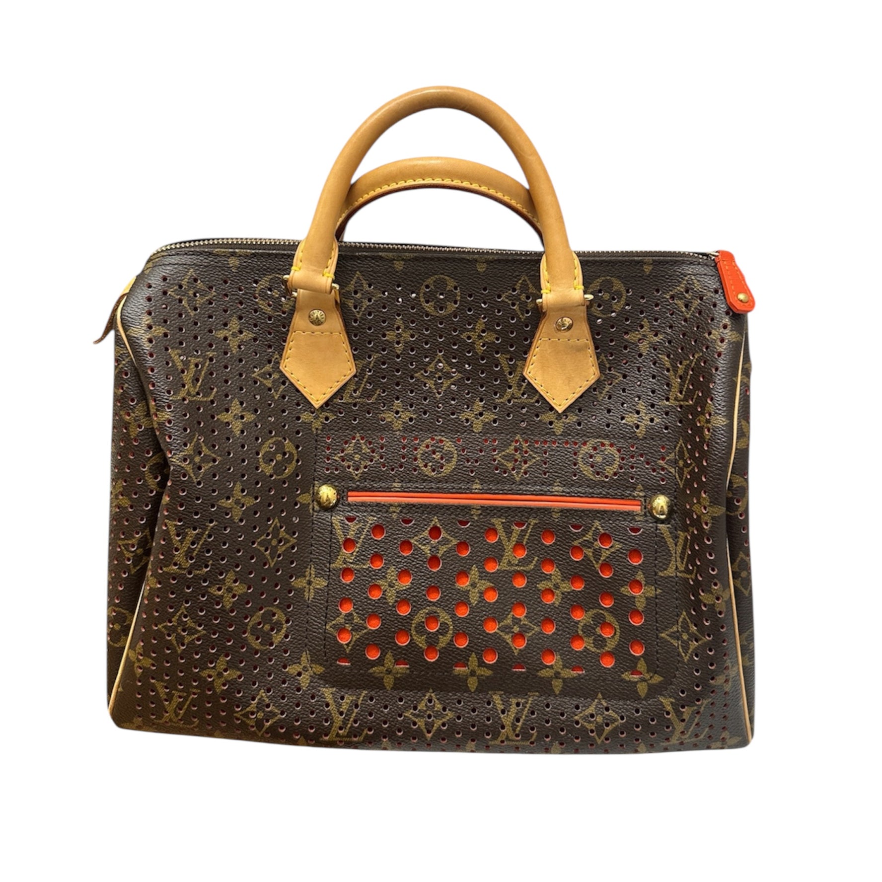 Louis Vuitton Monogram Perforated Speedy 30 – Limited Edition Brown Canvas Satchel with Red Underlay & Vachetta Leather