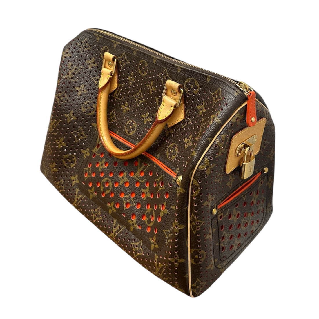 Louis Vuitton Monogram Perforated Speedy 30 – Limited Edition Brown Canvas Satchel with Red Underlay & Vachetta Leather