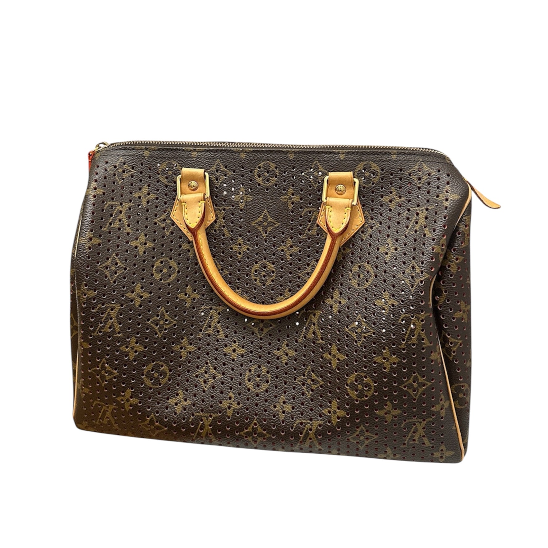 Louis Vuitton Monogram Perforated Speedy 30 – Limited Edition Brown Canvas Satchel with Red Underlay & Vachetta Leather