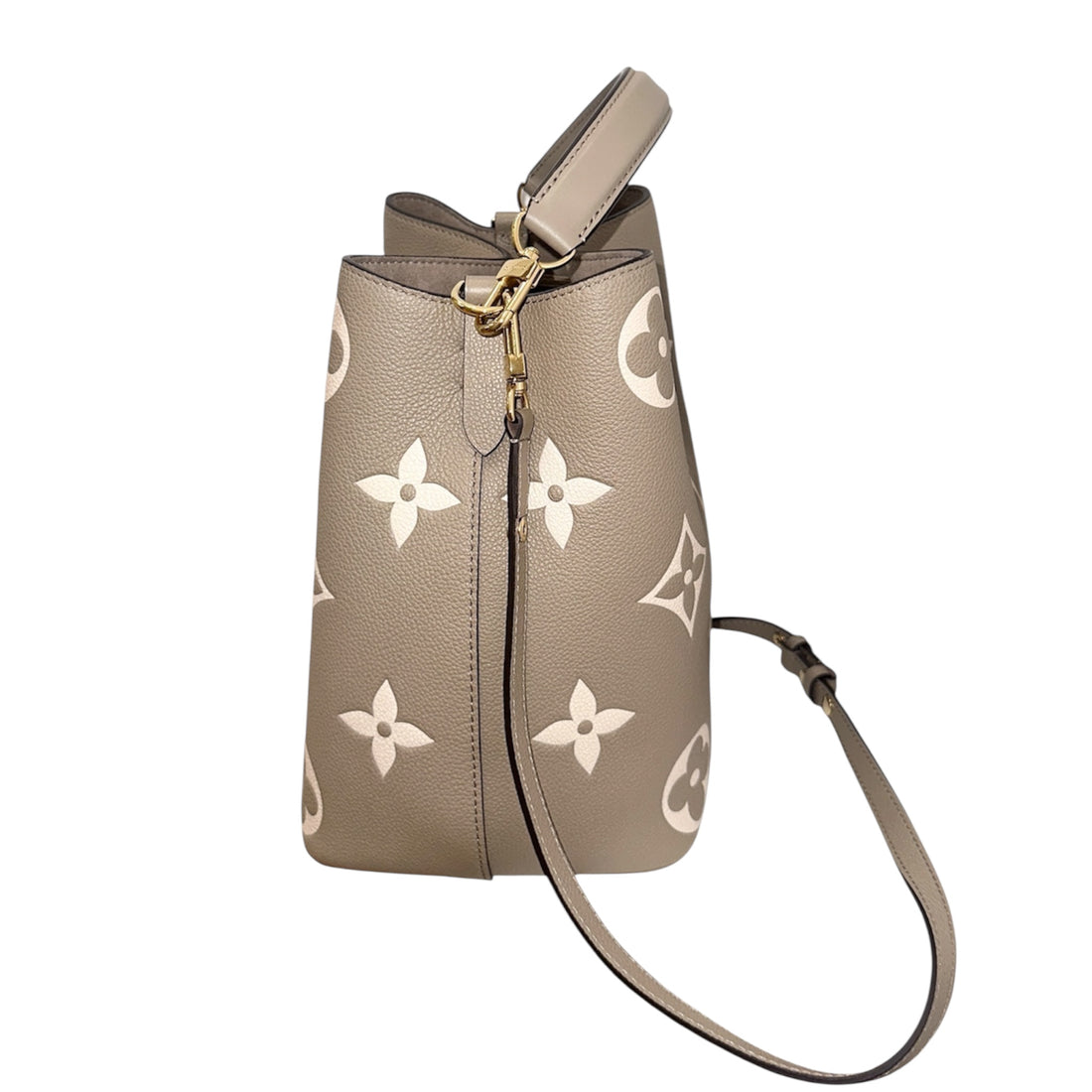 Louis Vuitton NeoNoé BB in Galet Monogram Empreinte Leather – Drawstring Bucket Bag with Removable Crossbody Strap & Pouch