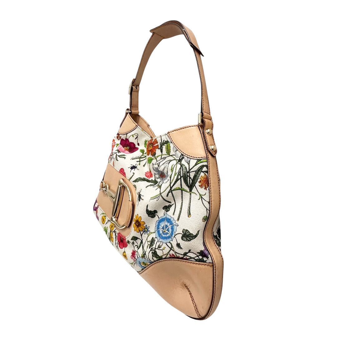 Gucci Horsebit Flora Canvas Shoulder Bag – Floral Hobo with Natural Leather Trim & Gold Hardware