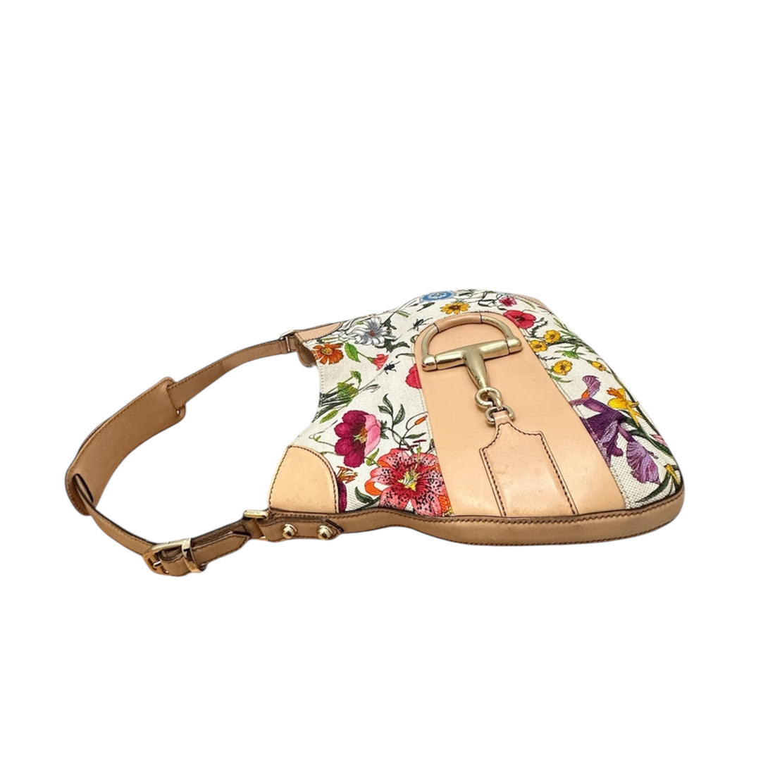 Gucci Horsebit Flora Canvas Shoulder Bag – Floral Hobo with Natural Leather Trim & Gold Hardware