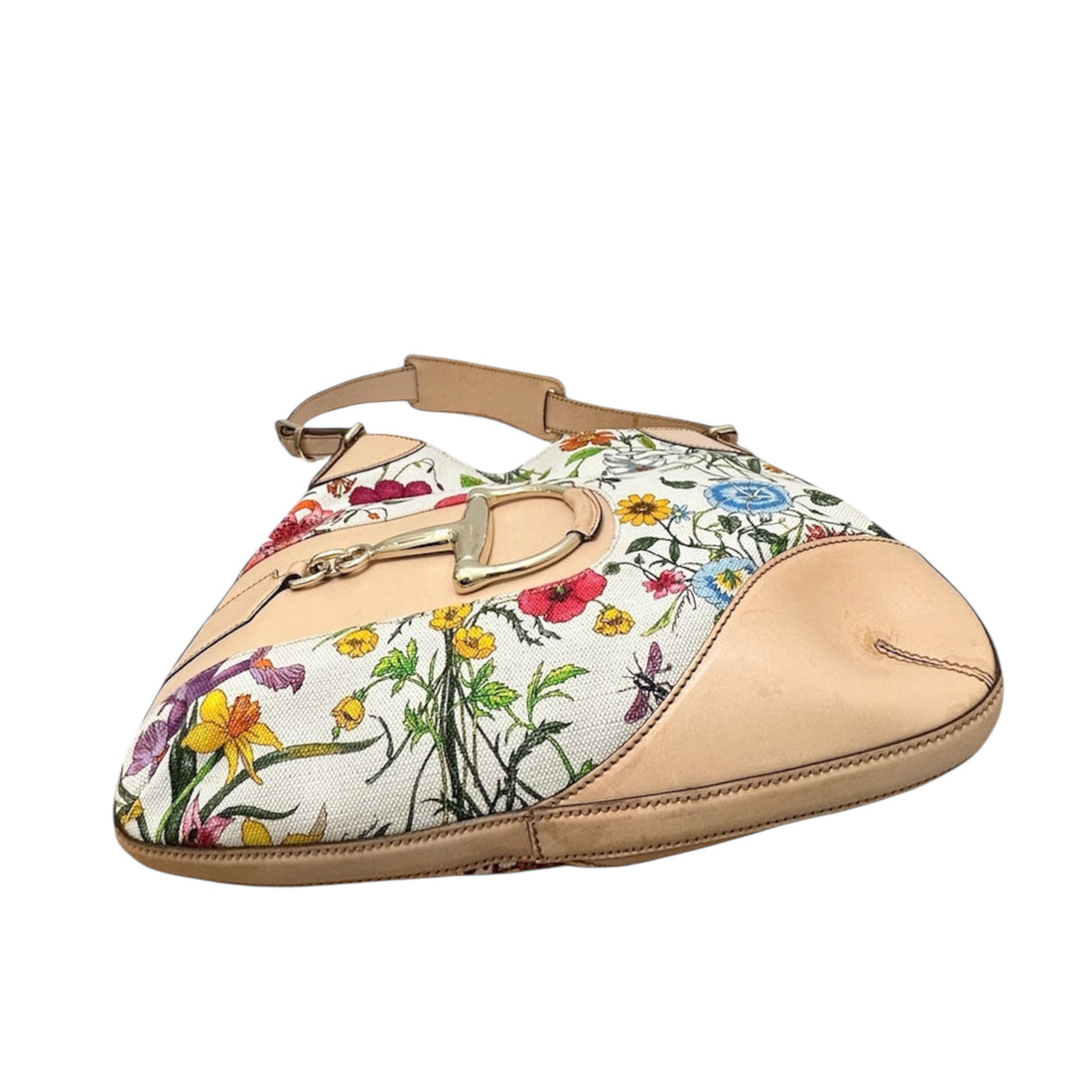 Gucci Horsebit Flora Canvas Shoulder Bag – Floral Hobo with Natural Leather Trim & Gold Hardware