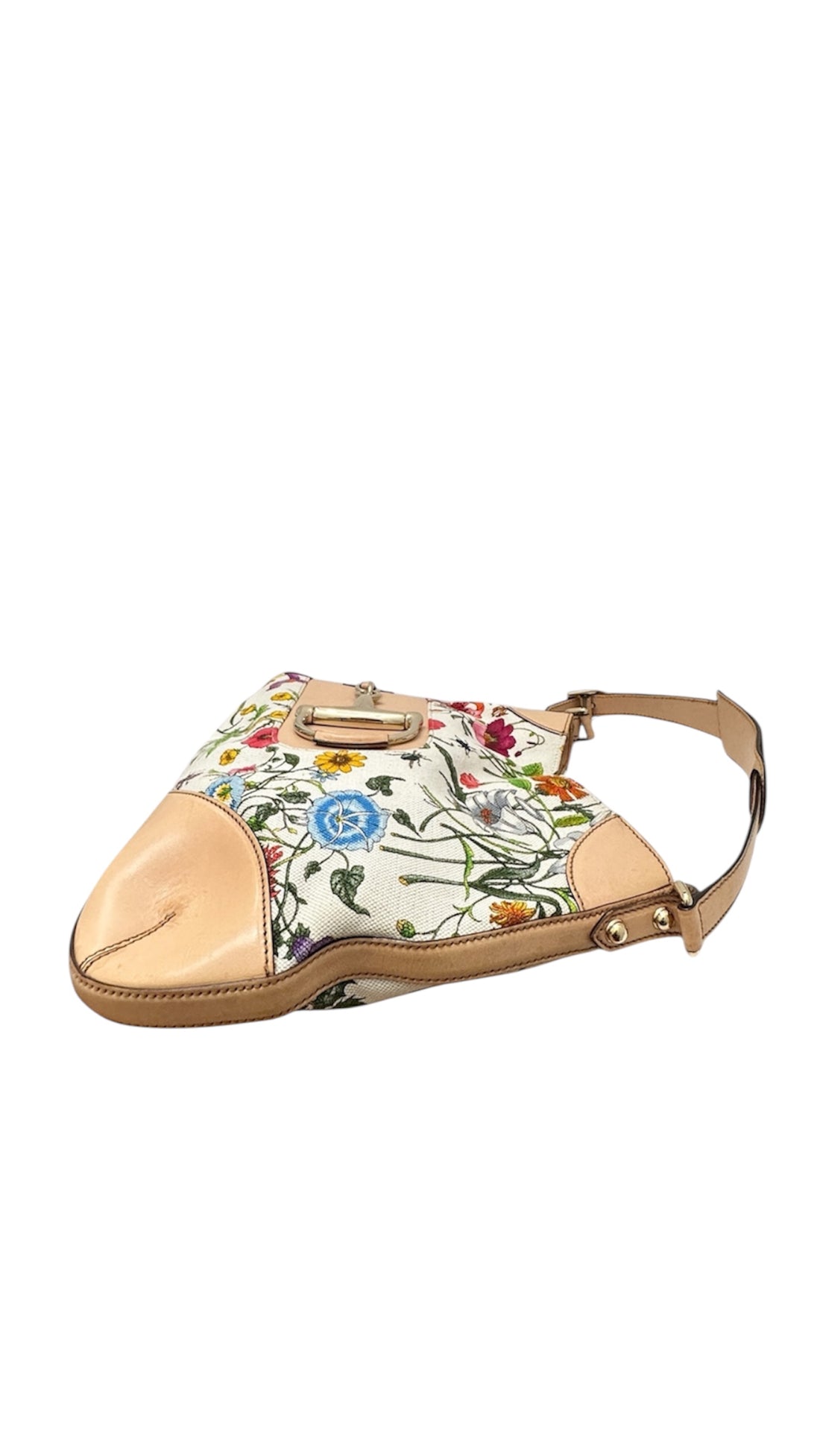 Gucci Horsebit Flora Canvas Shoulder Bag – Floral Hobo with Natural Leather Trim & Gold Hardware