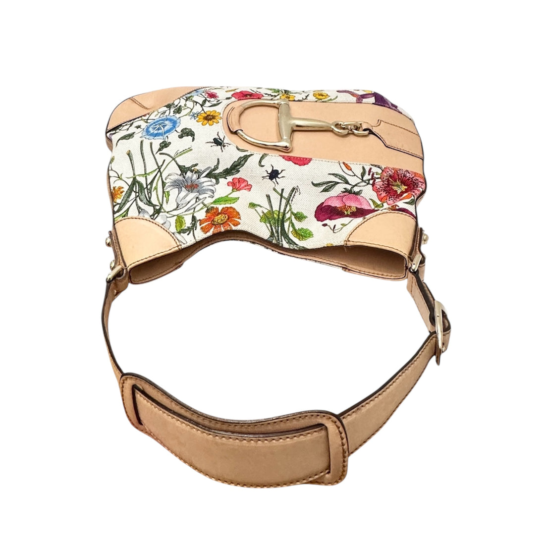 Gucci Horsebit Flora Canvas Shoulder Bag – Floral Hobo with Natural Leather Trim & Gold Hardware