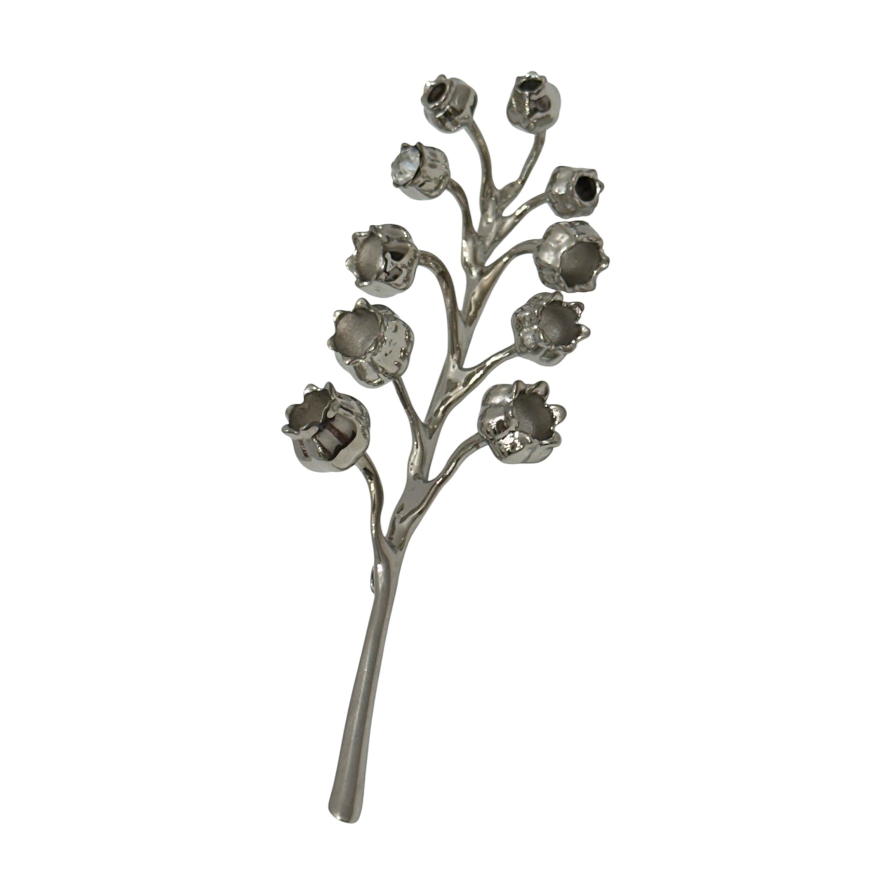 Sculptural Silver Floral Branch Brooch – Modern Minimalist Metal Lapel Pin or Hair Accessory