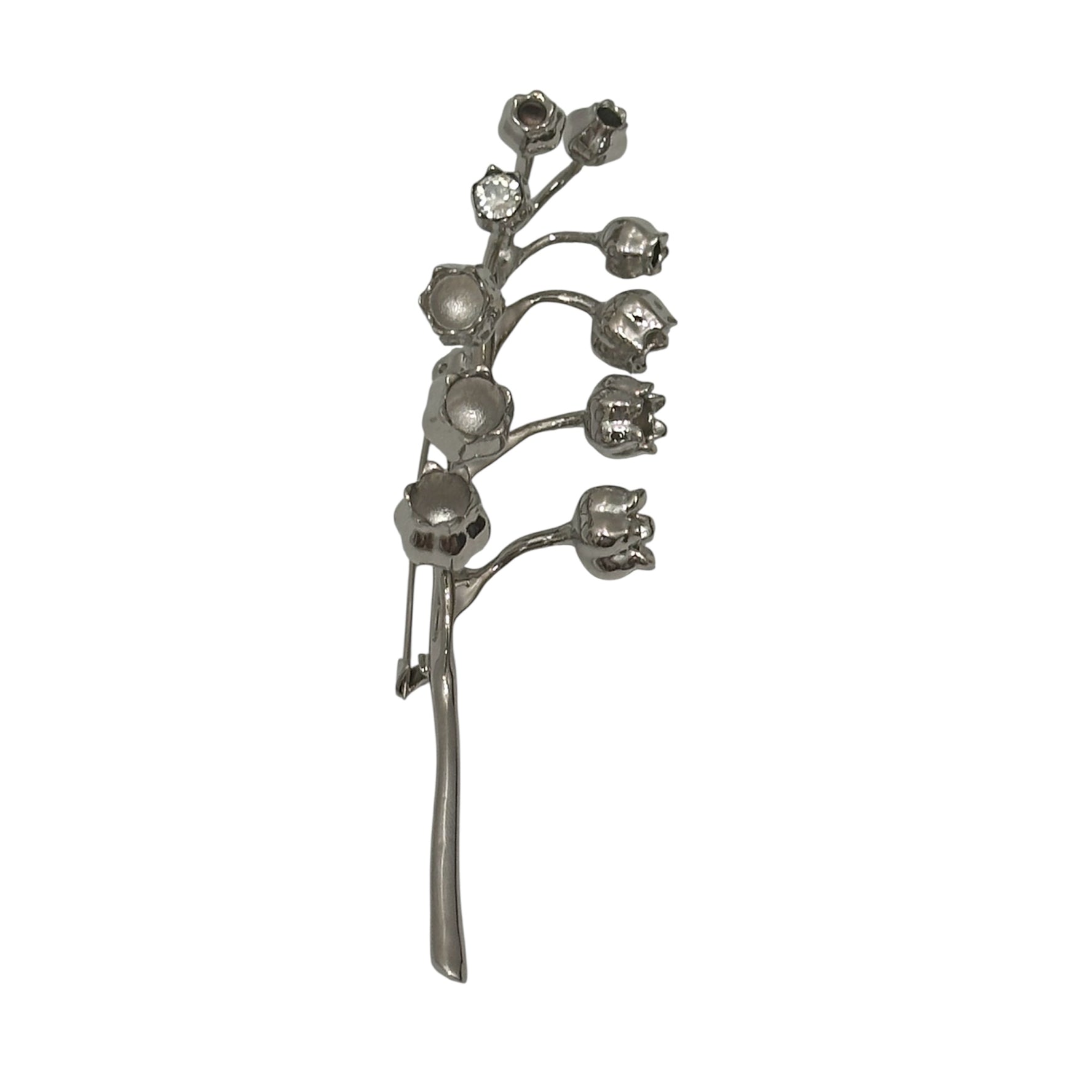 Sculptural Silver Floral Branch Brooch – Modern Minimalist Metal Lapel Pin or Hair Accessory