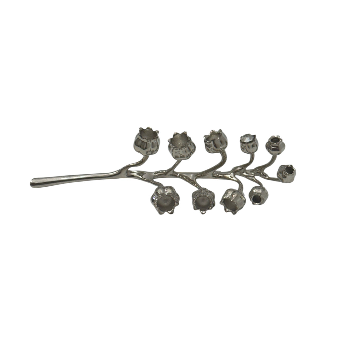 Sculptural Silver Floral Branch Brooch – Modern Minimalist Metal Lapel Pin or Hair Accessory