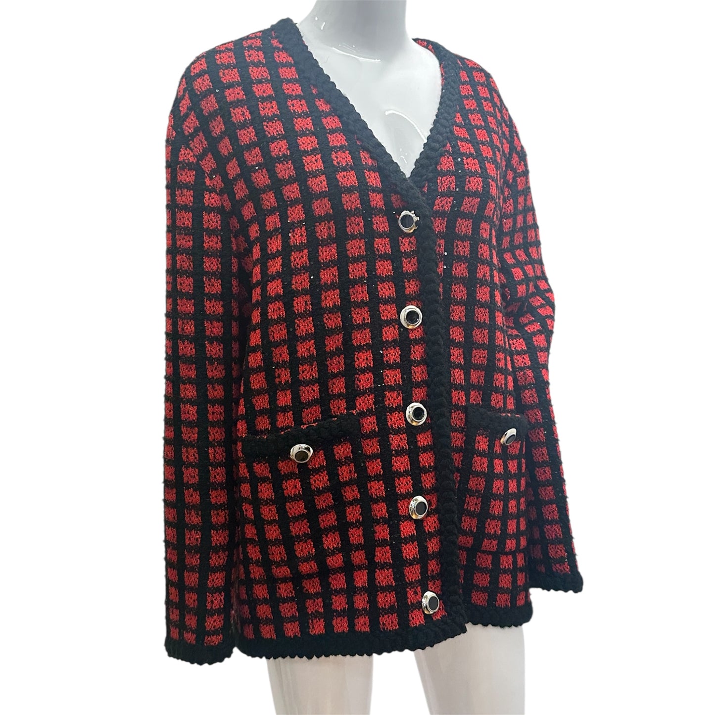 Preowned- Miu Miu Spangle Check Tweed Wool Jacket (Size 40)