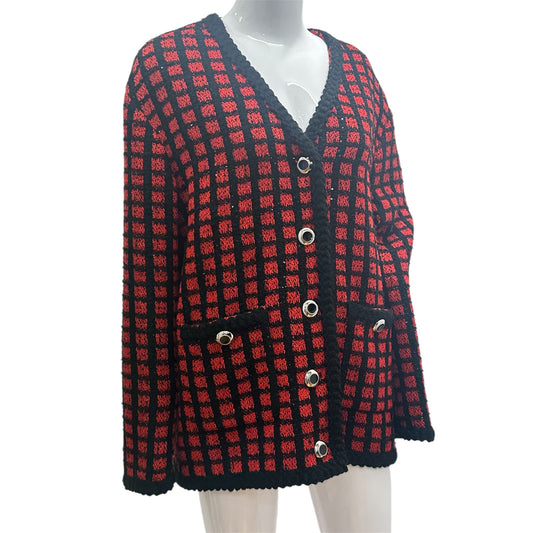 Preowned- Miu Miu Spangle Check Tweed Wool Jacket (Size 40)