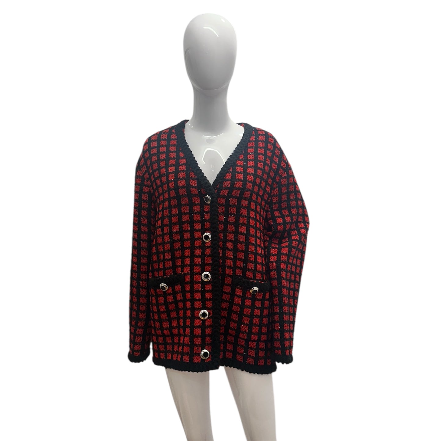 Preowned- Miu Miu Spangle Check Tweed Wool Jacket (Size 40)