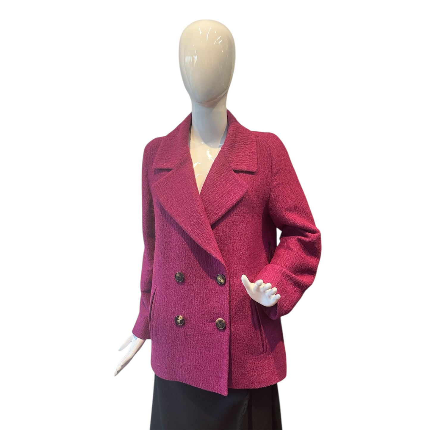 Preowned- Dries Van Noten Fuchsia Pink Double-Breasted Tweed Short Trench Coat (38)