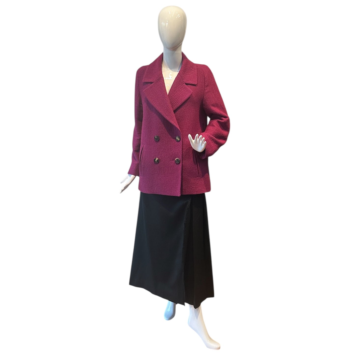 Preowned- Dries Van Noten Fuchsia Pink Double-Breasted Tweed Short Trench Coat (38)