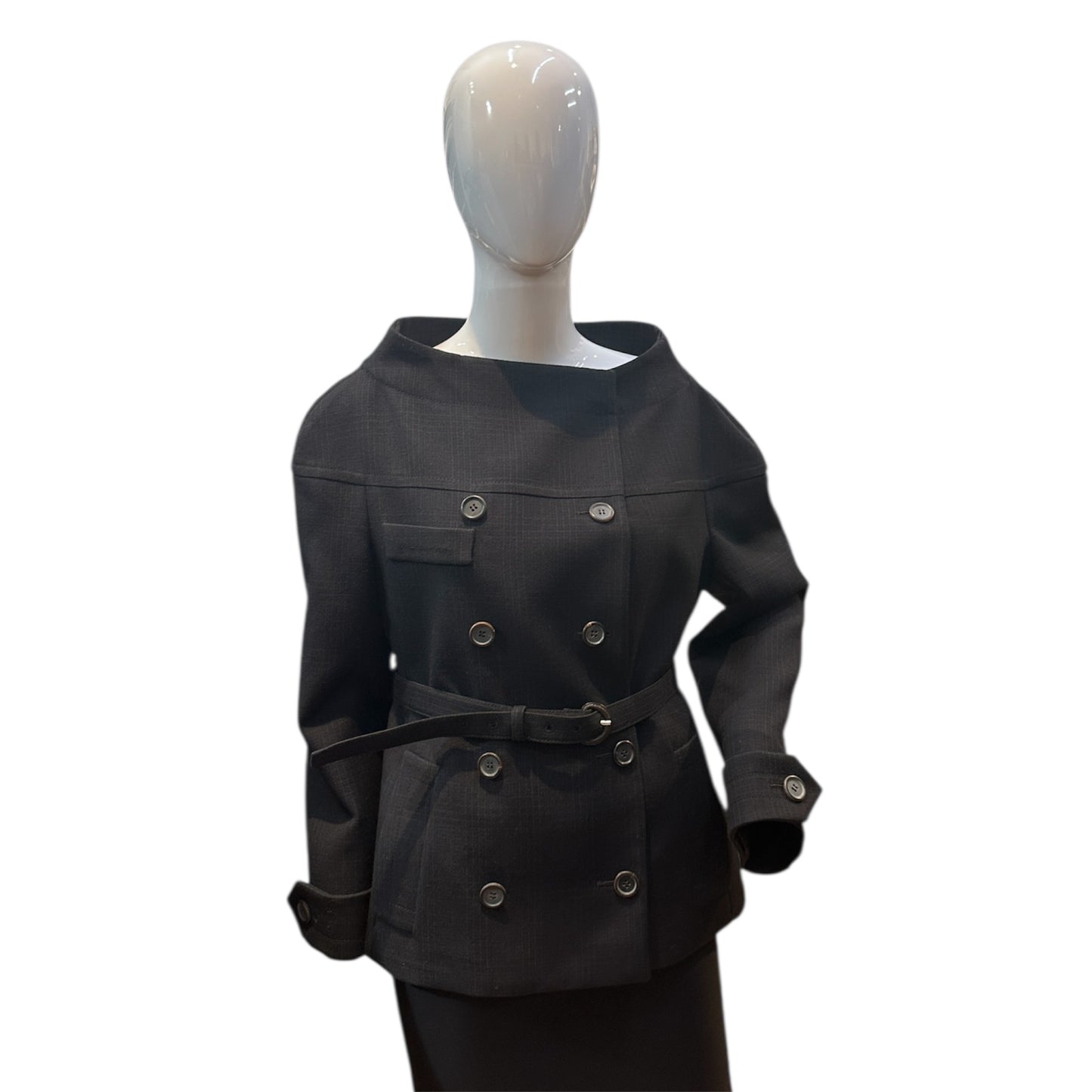 Preowned- Prada Plaid Double-breasted belted waist Coat (44)