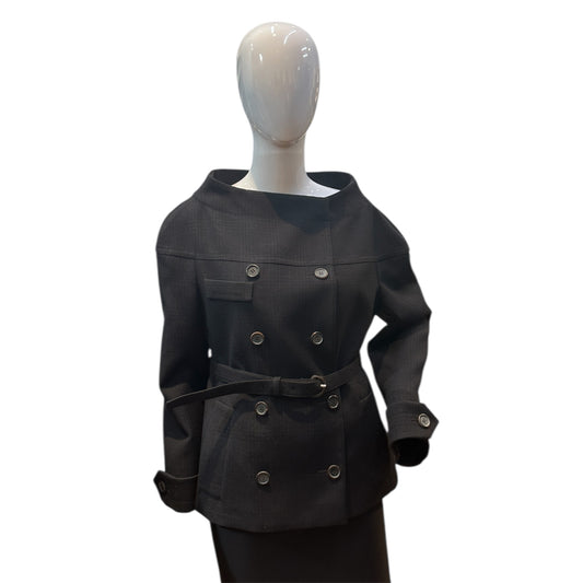 Preowned- Prada Plaid Double-breasted belted waist Coat (44)