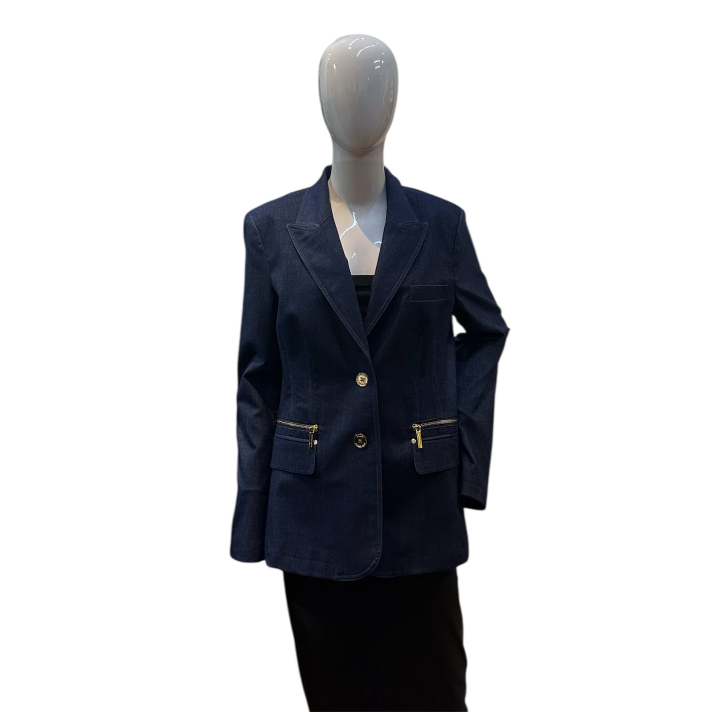 Preowned- Michael Kors Navy Blue Stretch Cotton Blazer (14)
