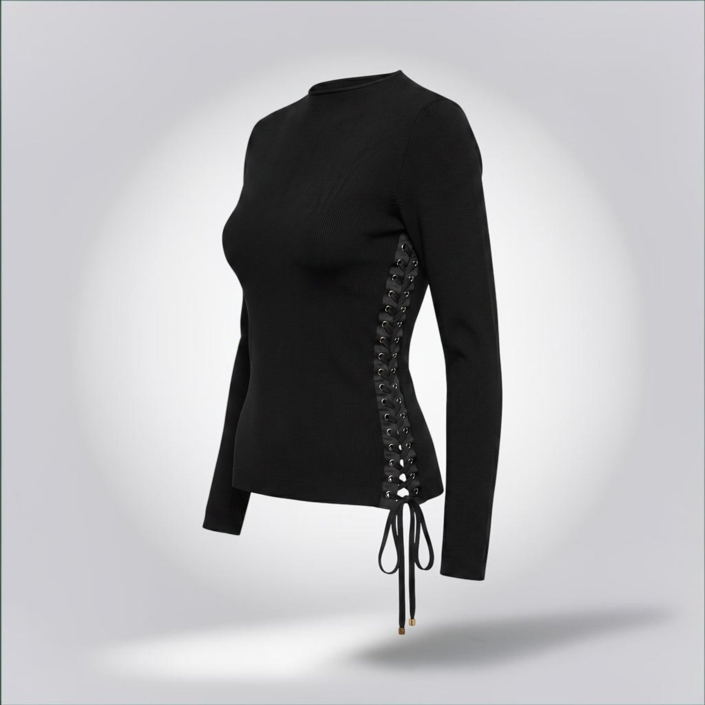 Pre-Owned Dolce & Gabbana Black Long Sleeve Fitted Knit Top Drawstring Tie Hem — Size S — Very Good | Style Reissue Vancouver