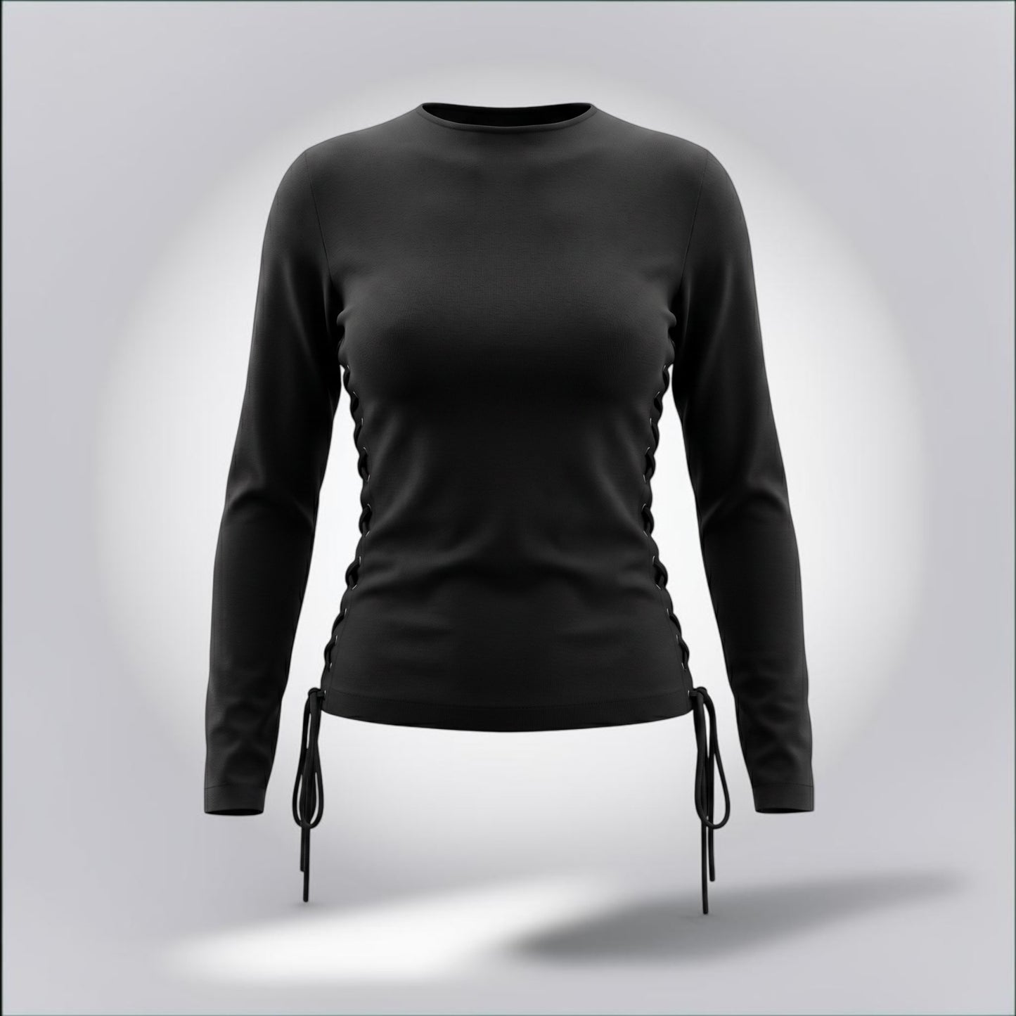 Pre-Owned Dolce & Gabbana black long sleeve fitted knit top drawstring tie hem — Style Reissue Vancouver