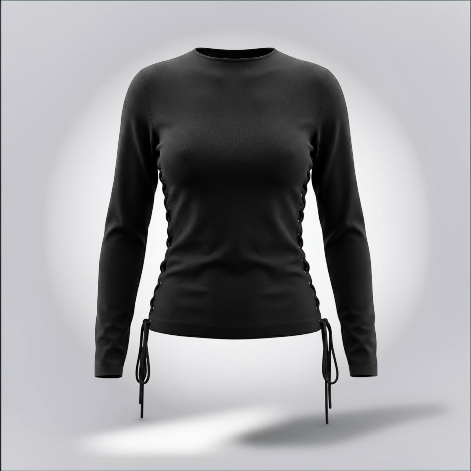 Pre-Owned Dolce & Gabbana black long sleeve fitted knit top drawstring tie hem — Style Reissue Vancouver