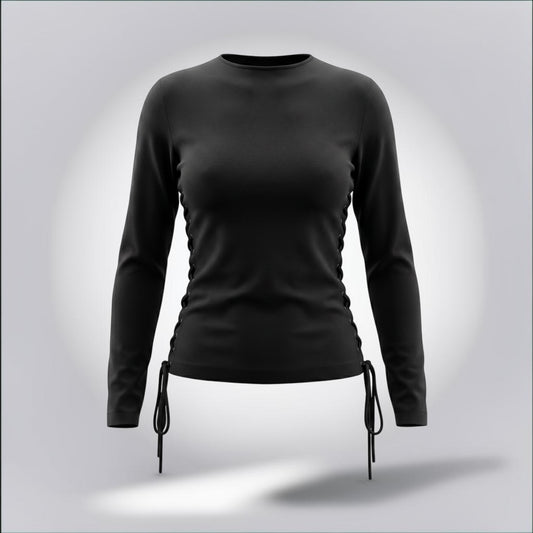 Pre-Owned Dolce & Gabbana black long sleeve fitted knit top drawstring tie hem — Style Reissue Vancouver