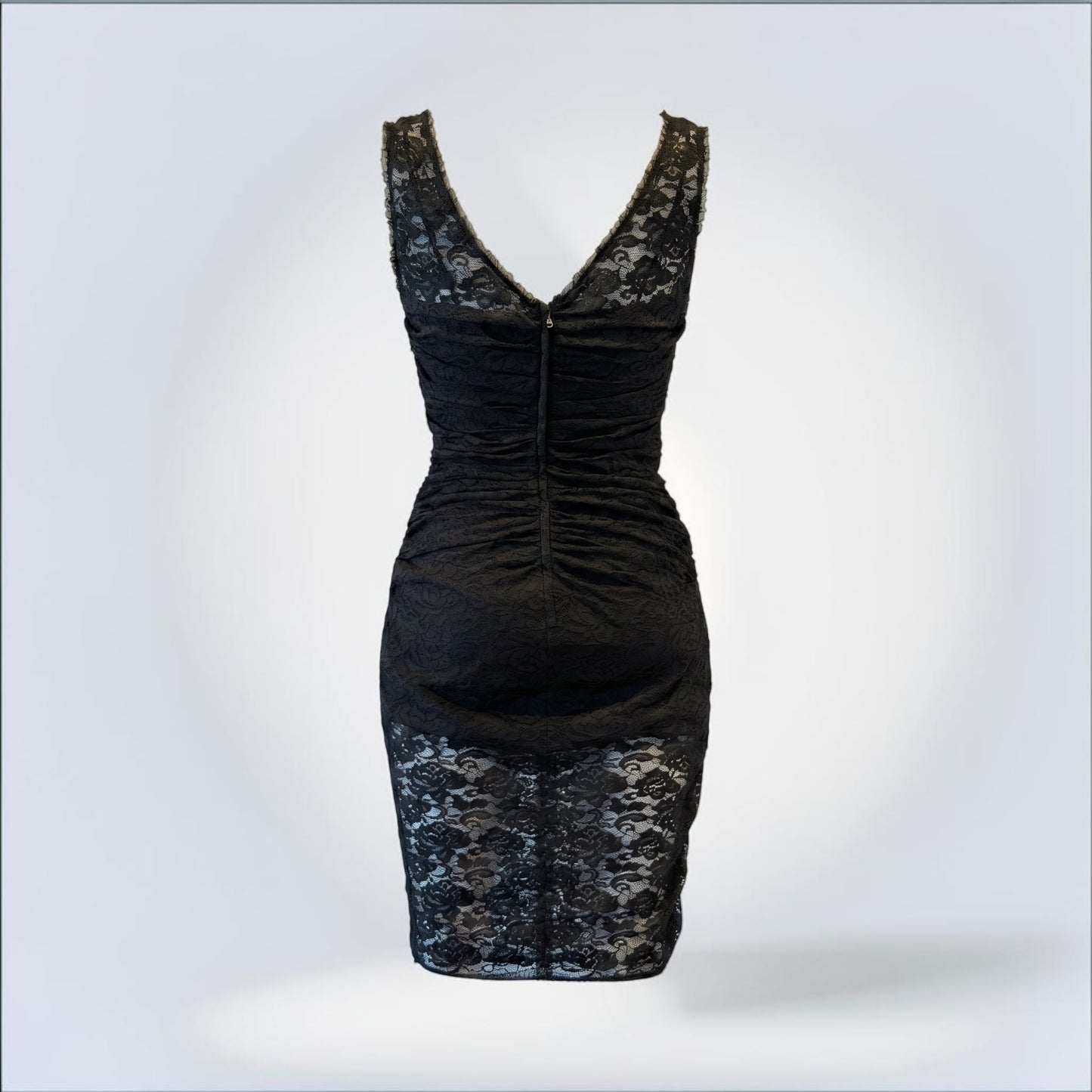 Pre-Owned Dolce & Gabbana Black Lace Sleeveless Fitted Midi Dress V-Neck Silk Lining — Size 40 — Excellent | Style Reissue Vancouver