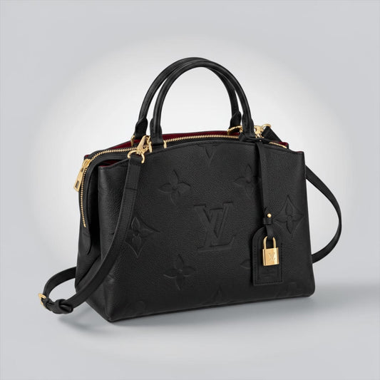 Pre-Owned Louis Vuitton Petit Palais black Monogram Empreinte leather top handle tote gold hardware red interior — Style Reissue Vancouver