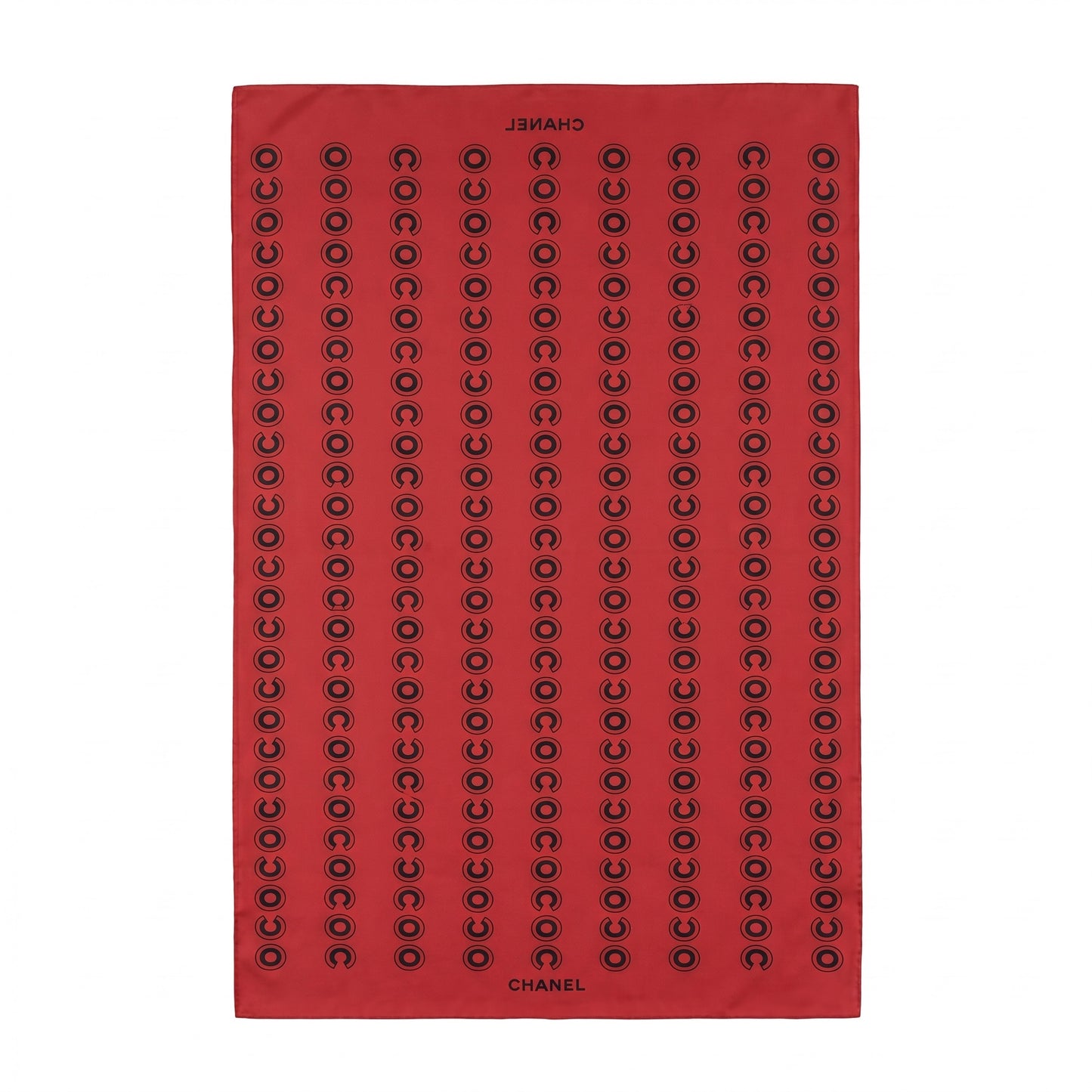 Pre-Owned Chanel red silk scarf repeated COCO wordmark print black — Style Reissue Vancouver