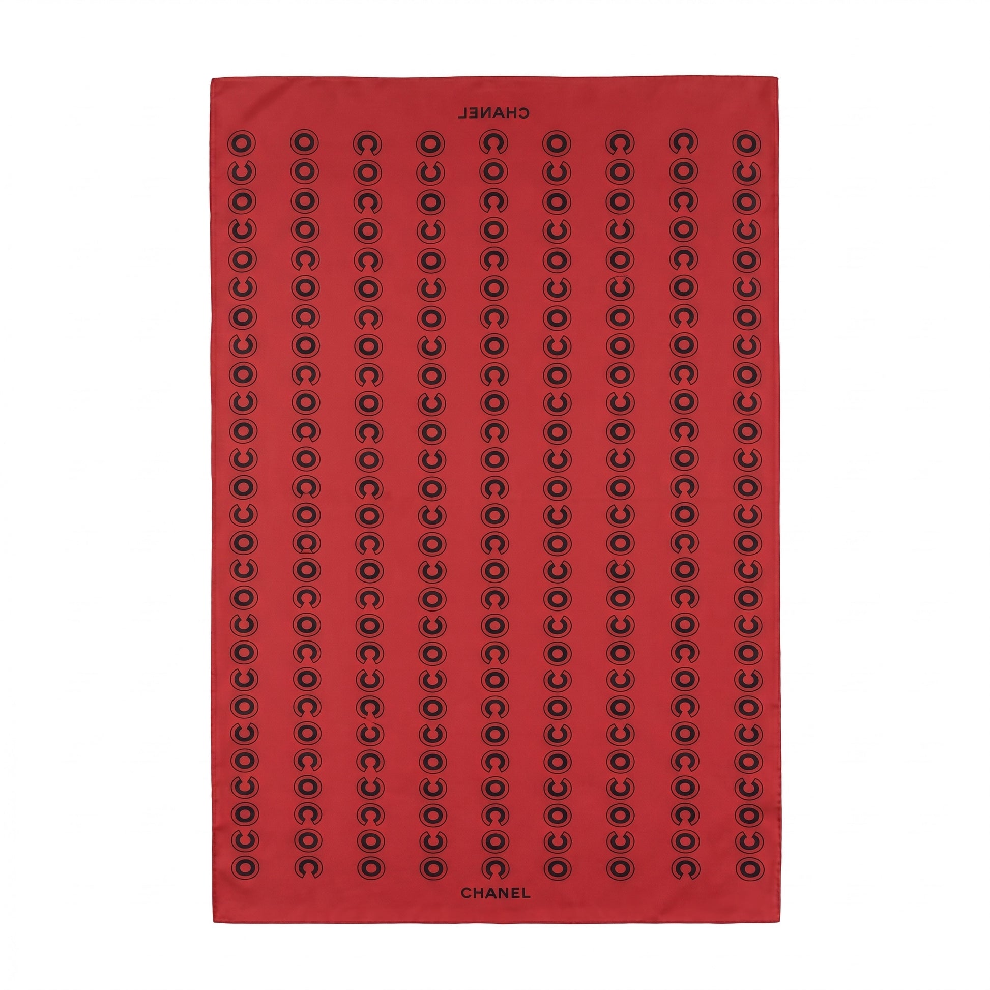 Pre-Owned Chanel red silk scarf repeated COCO wordmark print black — Style Reissue Vancouver