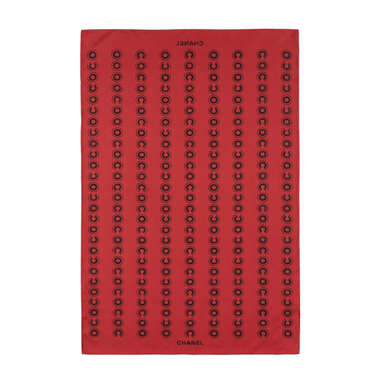 Pre-Owned Chanel red silk scarf repeated COCO wordmark print black — Style Reissue Vancouver