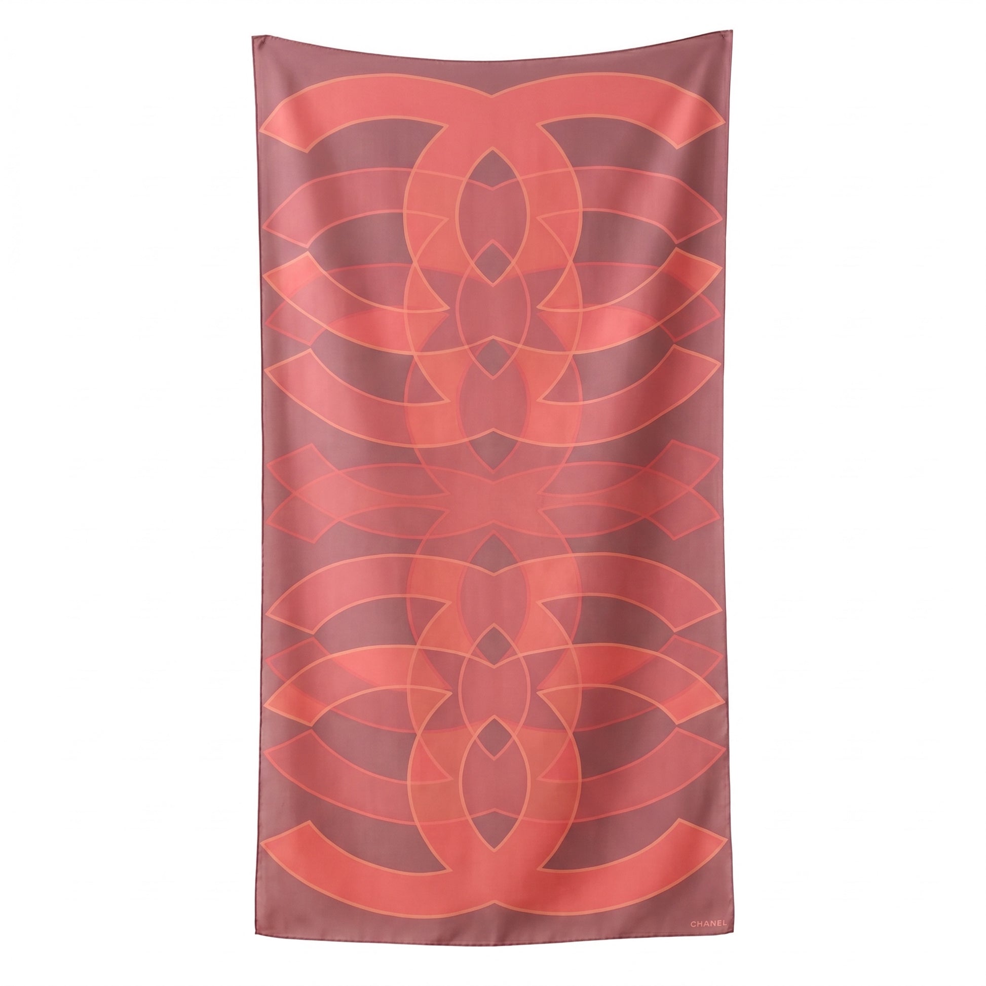 Pre-Owned Chanel red coral cashmere silk geometric CC logo scarf stole 65cm x 152cm — Style Reissue Vancouver